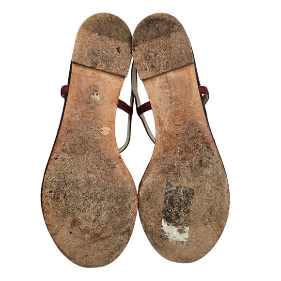 Chanel CC Star T Strap Thong Flat Sandal Navy Red Quilt Leather 40 C US 9 9.5 - Picture 8 of 12
